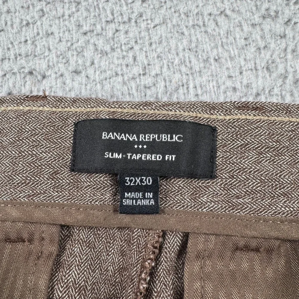 Banana Republic Mens 32x28 Slim Tapered Herringbone Chino Pants Brown Taupe